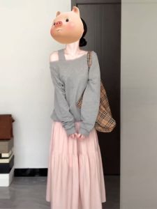 Anti-Aging plus Size Autumn Winter Hoodie And Mini Skirt Set Womens Clothing Cover Belly Side Shoulder Fashionable Two-Piece Set