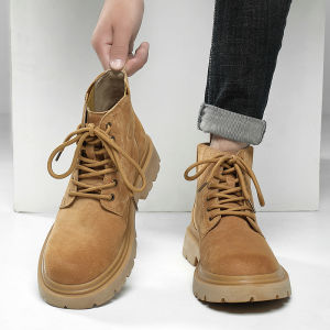 Mens Martin Boots High Top Thick Bottom Heightening Short Tube Shoes British Style Mid-Calf Workwear Autumn 2024 Fashion