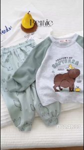 Set bộ tay dài raplang cotton da cá họa tiết hoạt hình cho bé trai size 1 đến 7 tuổi BERNIE 0624B33