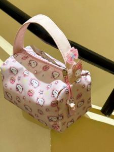 Kitty Cartoon Cotton Fabric Makeup Bag Portable Large Capacity Travel Toiletry Bag Coin Storage Handheld Womens Storage Bag