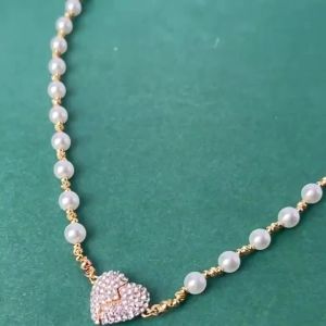 High End Diamond Studded Heart-Shaped Magnetic Pendant Pearl Necklace Light Luxury and Versatile Temperament Collarbone Chain