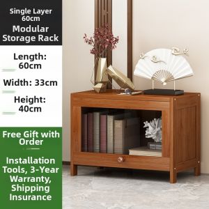 Modern Simple Wooden Bookcase with Glass Door Floor Standing