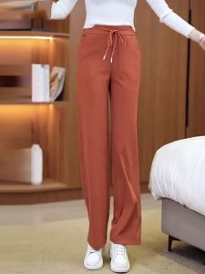 กางเกงขายาวทรงตรงเอวสูงหลวมๆ สำหรับผู้หญิง ฤดูใบไม้ผลิและฤดูร้อน กางเกงขายาวทรงขากว้างลำลอง เอวสูง ทรงหลวม ทรงเข้ารูป สไตล์ใหม่