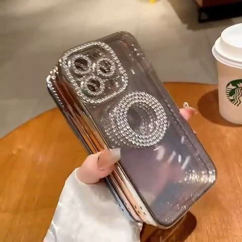 Case for iphone 15 14 13 12 11 pro max plus aesthetic transparent Casing iphone 11 12 13 14 15 promax Premium Shockproof plating Diamond back cover