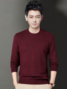 ROMON | Red Knitted Sweater Round Neck Loose Fit Winter Fashion Urban Style Long Sleeve Thermal Top For Men New Year Celebration Clothing