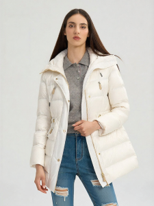 Rare | Goose Down Hooded Waist-Fitted Mid-Length Womens Padded Jacket