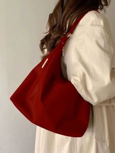 Red Bride Retro Large Capacity Underarm Bag Female New Year Fancy Minimalist Easiest for Match Chinese Style Commuter Shoulder Bag