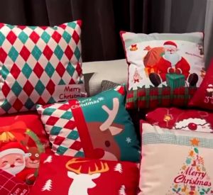Christmas Printed Cushion Pillow Cover 45×45CM Living Room Decoration Home Santa Claus Sofa Christmas Pillow