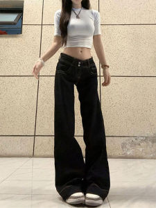 Low Waist Flared Denim Jeans Womens Spicy Girl Design Sensation Wide Leg Pants American Style Standard Fit Micro Stretch