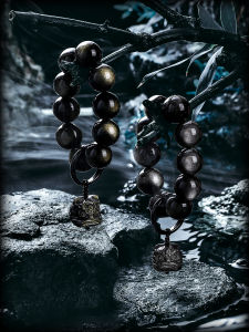 Guxi Retro Silver Gold Black Obsidian Lion Wake up Hand Knotted Bracelet Mens High End Beads Bracelet Womens Play Worn