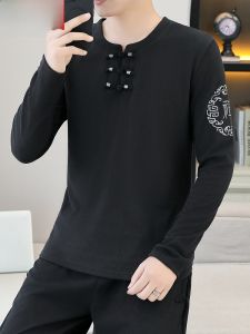 HENGYUANXIANG | Hengyuanxiang Mens Long Sleeve T-Shirt 2025 New Style Autumn Thickened Chinese Style Slim Fit Embroidery Base Shirt