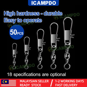 ICAMPDO 50PCS Fishing Line Connector Pin Set with Interlock Buckle Tackle Hanging Snap Swivels and Solid Rings - Essential Fishing Pins for Easy Tackle Change Perfect for Any Fishing Enthusiast snap swivel fishing