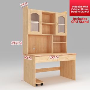 Solid Wood Study Desk Bookcase Combination Computer Table Childrens Writing Desk Home Use Rural Style Artistic Pattern