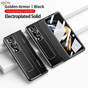 [Có màng phía trước] KISSCASE Ốp giá đỡ bản lề bọc giáp 360 ° màu trơn mạ điện cho Samsung Z gấp 5G gấp 4 gấp 3 bảo vệ màn hình máy ảnh giá đỡ đứng chống sốc vỏ điện thoại cho Galaxy Z gấp 5 lần 4 Gấp 3 5G