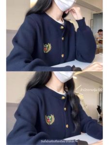 เสื้อคาร์ดิแกนถัก แจ็คเก็ต ปักลาย ปุ่มทอง แฟชั่นเกาหลี สำหรับผู้หญิง ฤดูใบไม้ร่วง 2025 เสื้อคลุมกันหนาวแบบสวมหัว