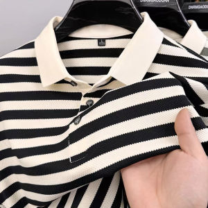 Áo Thun Nam Pierre Cardin Mùa Hè Cao Cấp Tay Ngắn Lụa Tơ Tằm Rộng Rãi Mỏng Sọc Thời Trang Thường Ngày Công Sở