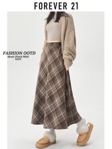 Forever21 | Brown Check High-Waist A-Line Midi Skirt
