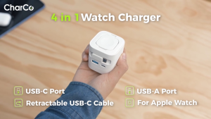 CharCo Watch Wireless Charger with Retractable USB-C Cable 35W Fast Charging for Apple Watch