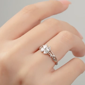 Nhẫn Nữ Bạc 925 HGJG Cỏ Bốn Lá Đính Đá Lấp Lánh Nhẫn Bạc Nữ Đeo Hằng Ngày Quà Tặng Bạn Gái
