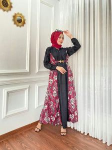 midi dress Gamis bunga rayon| baju gamis|baju muslim