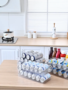 Beer Cola Can drinks refrigerator storage box transparent double-layer rolling beverage storage box easy-to-use can storage rack for home.