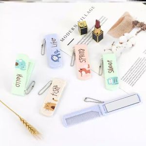 Portable Mini Comb And Mirror Set Outdoor Carry-On Foldable Makeup Mirror Integrated Design Personal Hygiene Grooming Tools
