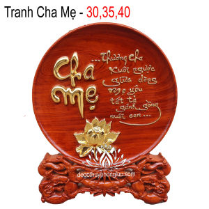 Tranh đĩa cha mẹ gỗ hương nguyên khối rát vàng sang trọng