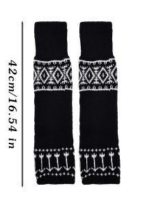 Fair Isle Jacquard Knit Socks 42cm Long Stackable Ribbed Edge Retro Ethnic Pattern for Autumn Winter Preppy Style