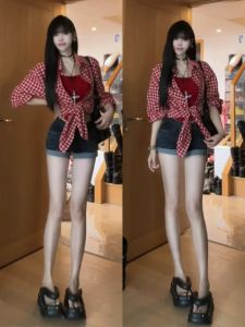 Áo Sơ Mi Kẻ Caro Phong Cách Hàn Quốc Cao Cấp Vintage Chống Nắng Cho Nữ Dáng Rộng Thoải Mái Thu Đông Cỡ Nhỏ Dài Tay Cổ Polo