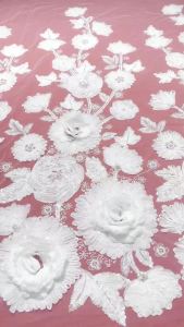 Luxury 3D Flower Embroidery Lace Fabric 2026 Africa Sequin Beaded Lace Fabric for Nigerian Bridal Wedding Dress Sewing AT2702