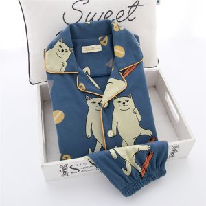 Japanese Style Boys Spring and Autumn Pure Cotton Long Sleeves Pajamas Sets Children Medium and Large Kids Children Dinosaur Boy Cotton Home Wear Suit