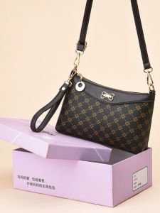 Moms Crossbody Small Bag Womens Elderly Fashionable Casual PU Leather Zipper Closure Geometric Pattern Printed Handbag