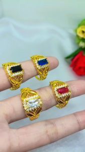 Cincin Mewah Titanium Anti Karat Wanita Berlapis Emas 18K Gold Berlian Perhiasan Imitasi Dubai India Aksesoris Anti Karat Tidak Mudah Luntur