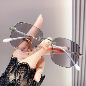 แว่นตาอ่านหนังสือตัดขอบ เอชดี ป้องกันแสงสีฟ้าไร้ขอบสําหรับผู้หญิง กรอบแวววาวละเอียดที่ไวต่อการมองเห็นและเปลี่ยนสี