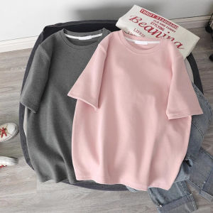 Áo thun cotton tay ngắn nguyên chất cho nữ dáng rộng phù hợp với phong cách mùa hè dài đến vai màu trơn cổ tròn lý tưởng cho học sinh