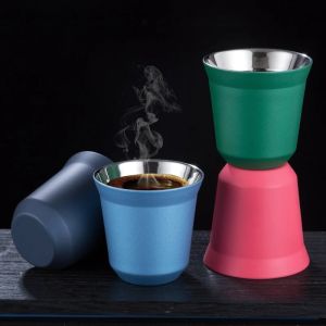 80ML Stainless Steel Espresso Cup Set Double Wall 304 Stainless Steel Small Coffee Cup Capsule Milk Mug Double Wall Insulated
