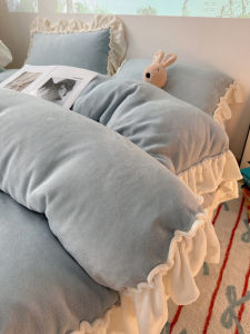 French Style Milk Velvet Bedding Set Three Piece Dormitory Quilt Cover Sheet Fleece Lined Ruffle Four Piece Bedding Set