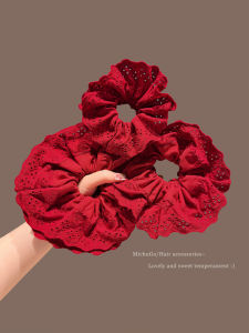 Dây Buộc Tóc Ren Đỏ Rỗng Hai Lớp Cho Phụ Nữ Dây Buộc Tóc Đuôi Ngựa Cao Cấp Đa Năng Phụ Kiện Tóc Cho Mùa Hè Năm 2025