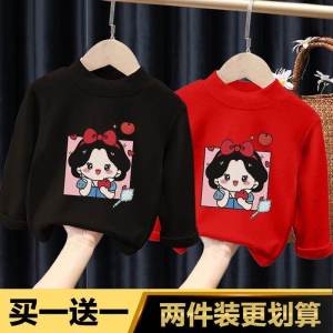 Girls Thermal Long Sleeve Half High Collar T-Shirt Velvet Base Layer Autumn Winter Childrens Clothing Baby Warm Top Korean Style