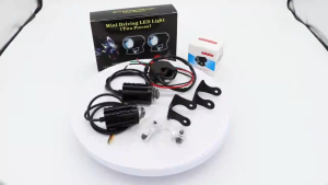 2PCS Color Mini Motorcycle Driving Lights Universal White+Yellow Pair Waterproof with Domino Switch Motor Spotlight