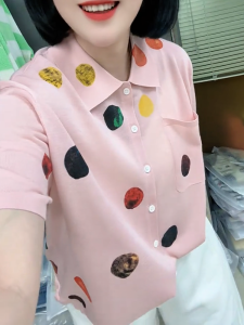 QINGNAER | Sweet Slimming Summer Blouse Polka Dot Pink