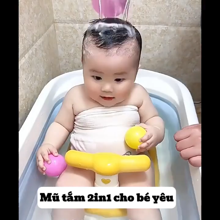 mũ gội đầuNón Tắm Điều Chỉnh 0-15 Tuổi Đeo Được 2 Mặt