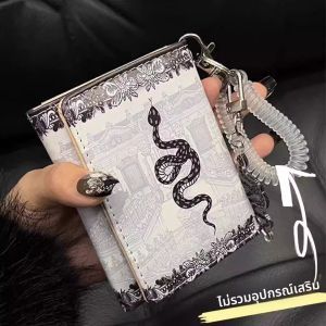 กระเป๋าใส่เหรียญทรงสี่เหลี่ยมเล็กหรูหรา กระเป๋าใส่บัตร กระเป๋าสตางค์หนัง PU ทรงสี่เหลี่ยมเล็ก 3 ครั้ง ดีไซน์เรขาคณิต