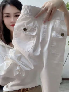 Quần Dài Thường Ngày Bằng Cotton Nguyên Chất Cạp Cao Mùa Hè 2025 Cho Nữ Phong Cách Hàn Quốc Quần Dài Thể Thao Cạp Cao