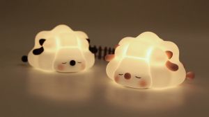 Cute Sleeping Sheep Night Light Rechargeable LED Night Light for Kids 3-Level Dimmable Nursery Nightlight Food Grade Silicone Squishy Lamp Perfect Bedside Touch Lamp with 30 Min Timer for Breastfeeding Toddler Baby Décor Black