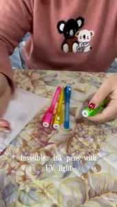 2pcs Secret Message Pen Multifunction Highlighter Night Lamp Anti-Counterfeiting Invisible Ink Money Checking Pen Drawing Learning UV Light Magic Pen