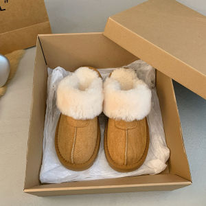 Womens Winter Snow Boots 2025 New Style Furry Frosted Slip-On Half Slippers Outdoor Wear Leather Fur Integrated Cotton Shoes