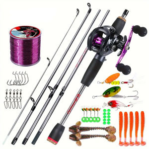 Sougayilang Fishing Combo 1.7m Medium Action Fiberglass Rod 7.2:1 High-Speed EVA Handle Baitcasting Reel With Lures Accessories