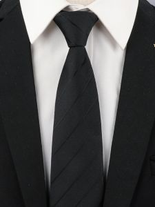 Handsome Mens Black Suit Tie Korean Style 8cm Wide Zippered Stripes Business Casual Vesting For Students and Women