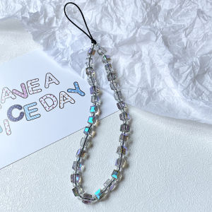 Novi New Arrival Handmade Beaded Purple Cube Sugar Texture Crystal Mobile Phone Charm Street Trend Punch-in Hand Girl Lanyard